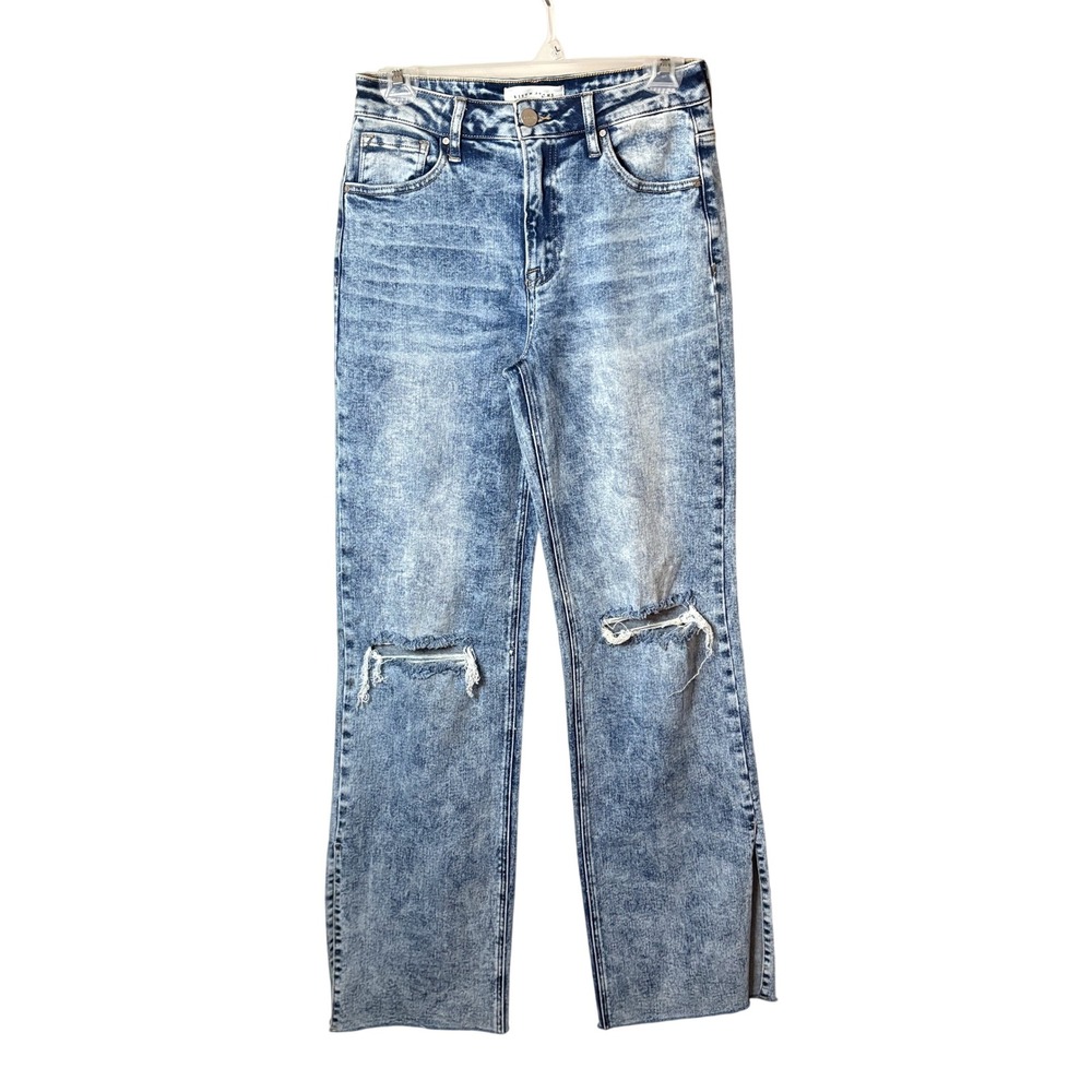 Risen Wide Leg Jeans Womens 27 Blue Acid Wash Grunge Edgy Retro Side Slit
